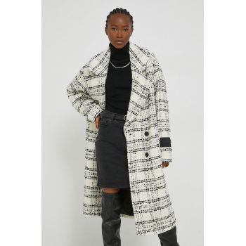 HUGO palton din lana culoarea alb, de tranzitie, oversize