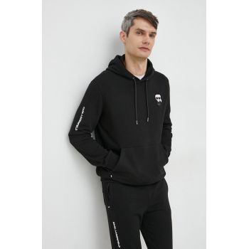 Karl Lagerfeld bluza barbati, culoarea negru, cu glugă, cu imprimeu