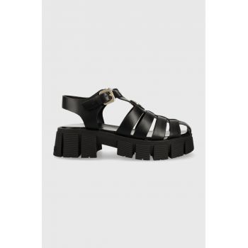 Love Moschino sandale de piele femei, culoarea negru, cu platforma, JA16226G0GIA0000