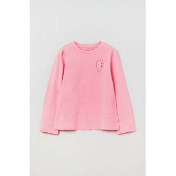 OVS longsleeve din bumbac pentru copii culoarea roz