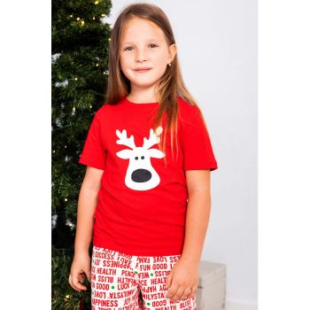 Pijama de bumbac cu pantaloni scurti si tematica de Craciun