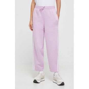 adidas pantaloni de trening culoarea roz, cu imprimeu ieftin