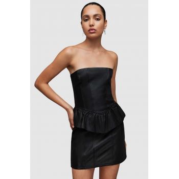 AllSaints rochie de piele WL068Z CASSIE LEA RUFFLE DR culoarea negru, mini, mulată