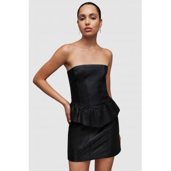 AllSaints rochie de piele WL068Z CASSIE LEA RUFFLE DR culoarea negru, mini, mulata