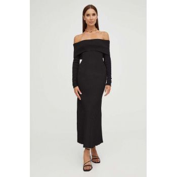 Bardot rochie culoarea negru, maxi, evazati