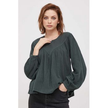 Pepe Jeans bluza din bumbac femei, culoarea verde, neted