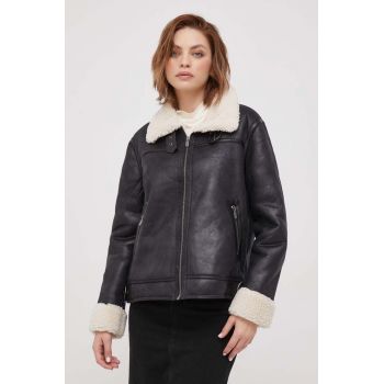 Pepe Jeans geaca femei, culoarea negru, de tranzitie, oversize
