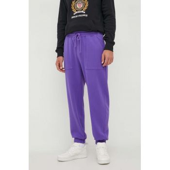 United Colors of Benetton pantaloni de trening din bumbac culoarea violet, neted de firma originali