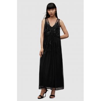 AllSaints rochie WD367Y ROBYN EMB DRESS culoarea negru, maxi, drept