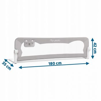 Bariera de protectie pentru pat copii 180 x 35 x 42 cm,cadru rezistent,sistem de siguranta impotriva plierii accidentale,centuri de siguranta si buzunar de depozitare Nukido Gri