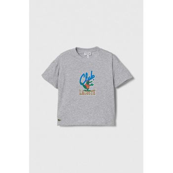Lacoste tricou de bumbac pentru copii culoarea gri, cu imprimeu