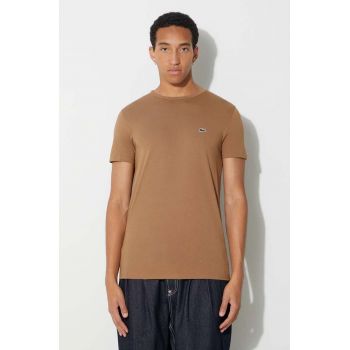Lacoste tricou din bumbac culoarea maro, uni de firma original