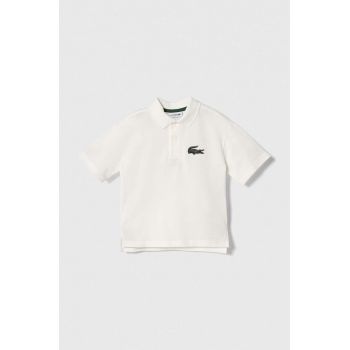 Lacoste tricouri polo din bumbac pentru copii culoarea alb, cu imprimeu