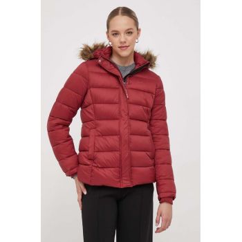 Pepe Jeans geaca femei, culoarea bordo, de iarna