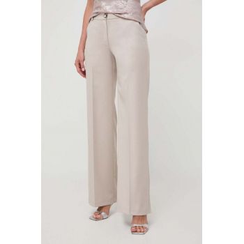 Silvian Heach pantaloni femei, culoarea bej, drept, high waist