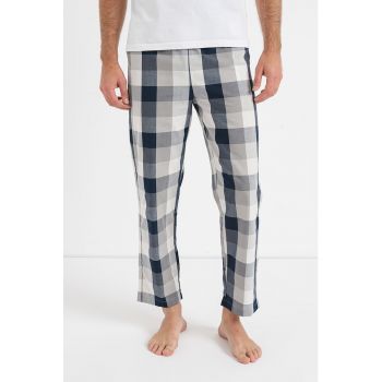 Pantaloni de pijama cu model in carouri si banda logo in talie Simon de firma originala