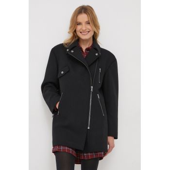 Sisley palton din lana culoarea negru, de tranzitie, oversize ieftin