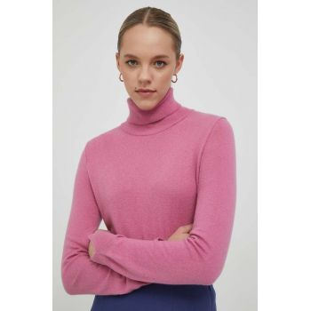 Sisley pulover din amestec de lana femei, culoarea roz, light, cu guler de firma original