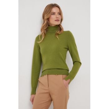 Sisley pulover femei, culoarea verde, light, cu guler