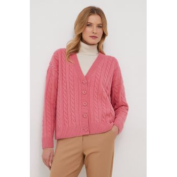 United Colors of Benetton cardigan din lana culoarea roz, călduros de firma original