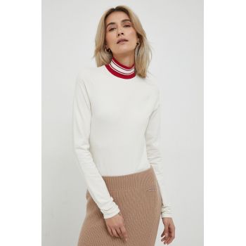 United Colors of Benetton longsleeve femei, culoarea bej, cu turtleneck
