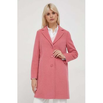 United Colors of Benetton palton de lana culoarea roz, de tranzitie ieftin