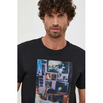 Boss Orange tricou din bumbac BOSS ORANGE culoarea negru, cu imprimeu