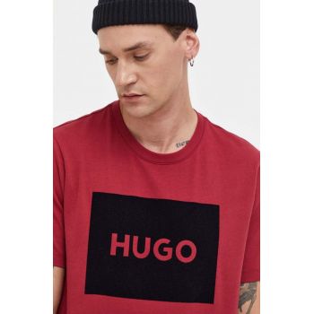 HUGO tricou din bumbac barbati, culoarea bordo, cu imprimeu