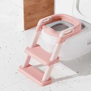 Reductor toaleta pliabil cu scara Little Mom Kids Steps Pink