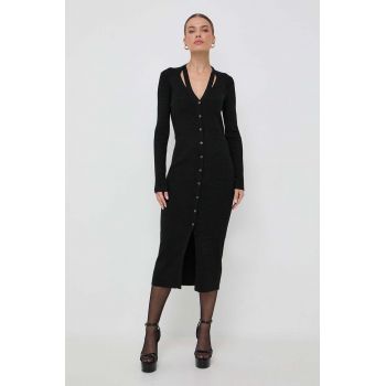 BOSS rochie din amestec de lana culoarea negru, midi, mulata