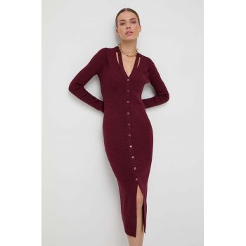 BOSS rochie din amestec de lana culoarea rosu, midi, mulata