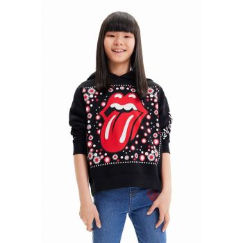 Desigual hanorac de bumbac pentru copii 23WGSK08 SWEAT LONG SLEEVE culoarea negru, cu glugă, cu imprimeu de firma originala