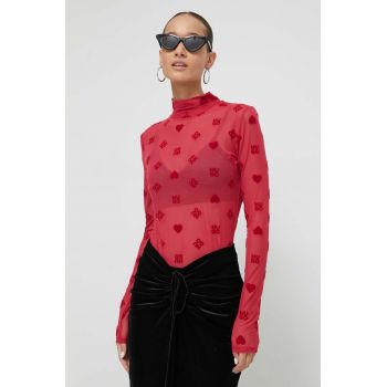 HUGO longsleeve femei, culoarea roz, cu turtleneck