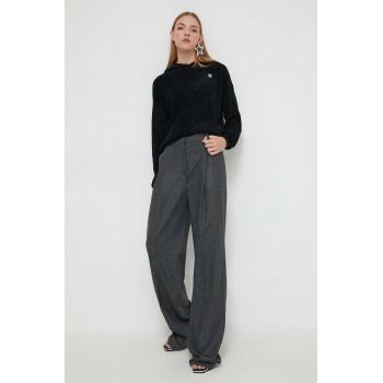 HUGO pantaloni femei, culoarea gri, lat, high waist