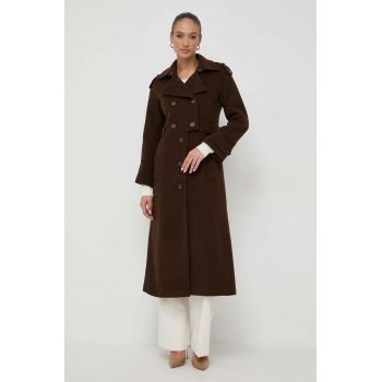 Ivy Oak palton de lana culoarea maro, de tranzitie, cu doua randuri de nasturi