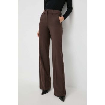 Marella pantaloni din lana culoarea maro, drept, high waist