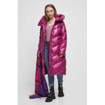 Medicine palton de puf femei, culoarea roz, de iarna ieftina