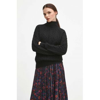 Medicine pulover din amestec de lana femei, culoarea negru, cu guler