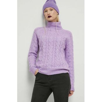 Medicine pulover din amestec de lana femei, culoarea violet, cu guler ieftin