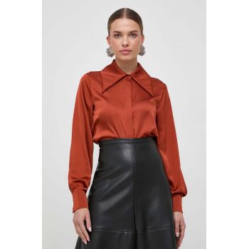 Silvian Heach camasa femei, culoarea bordo, cu guler clasic, regular
