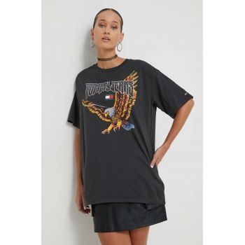 Tommy Jeans tricou din bumbac femei, culoarea negru