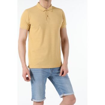 Tricou polo regular fit cu logo brodat discret