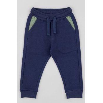 zippy pantaloni de trening din bumbac pentru bebeluși culoarea albastru marin, neted