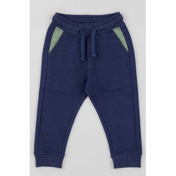 zippy pantaloni de trening din bumbac pentru bebeluși culoarea albastru marin, neted