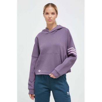 adidas Originals bluza femei, culoarea violet, cu glugă, cu imprimeu