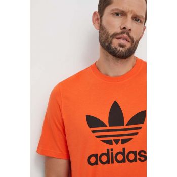adidas Originals tricou din bumbac barbati, culoarea portocaliu, cu imprimeu de firma original