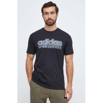 adidas tricou din bumbac barbati, culoarea negru, cu imprimeu