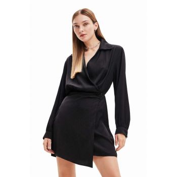 Desigual rochie 23WWVWAI WOMAN WOVEN DRESS LONG SLEEVE culoarea negru, mini, drept de firma originala