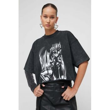 HUGO tricou din bumbac x Bella Poarch femei, culoarea gri