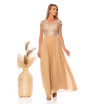 Rochie maxi cu decolteu in V si dantela